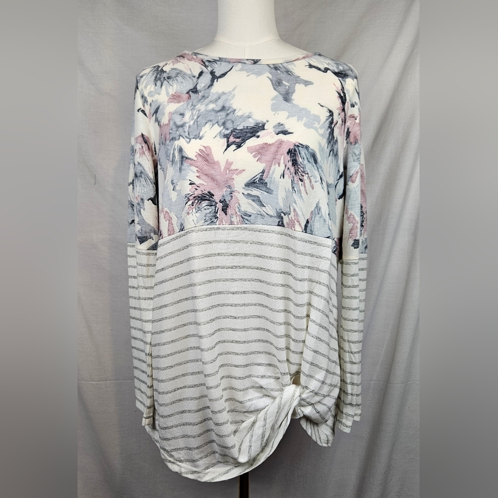 Andthewhy Floral/Striped Blouse Sz Med Side Knot Fairycore‎ Coquette Feminine